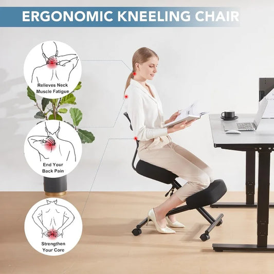 Ergonomic Kneeling Chair with Back Support, Ergonomic Kneeling Tool with Brake and Smooth Gliding Casters, Adjustable Stool