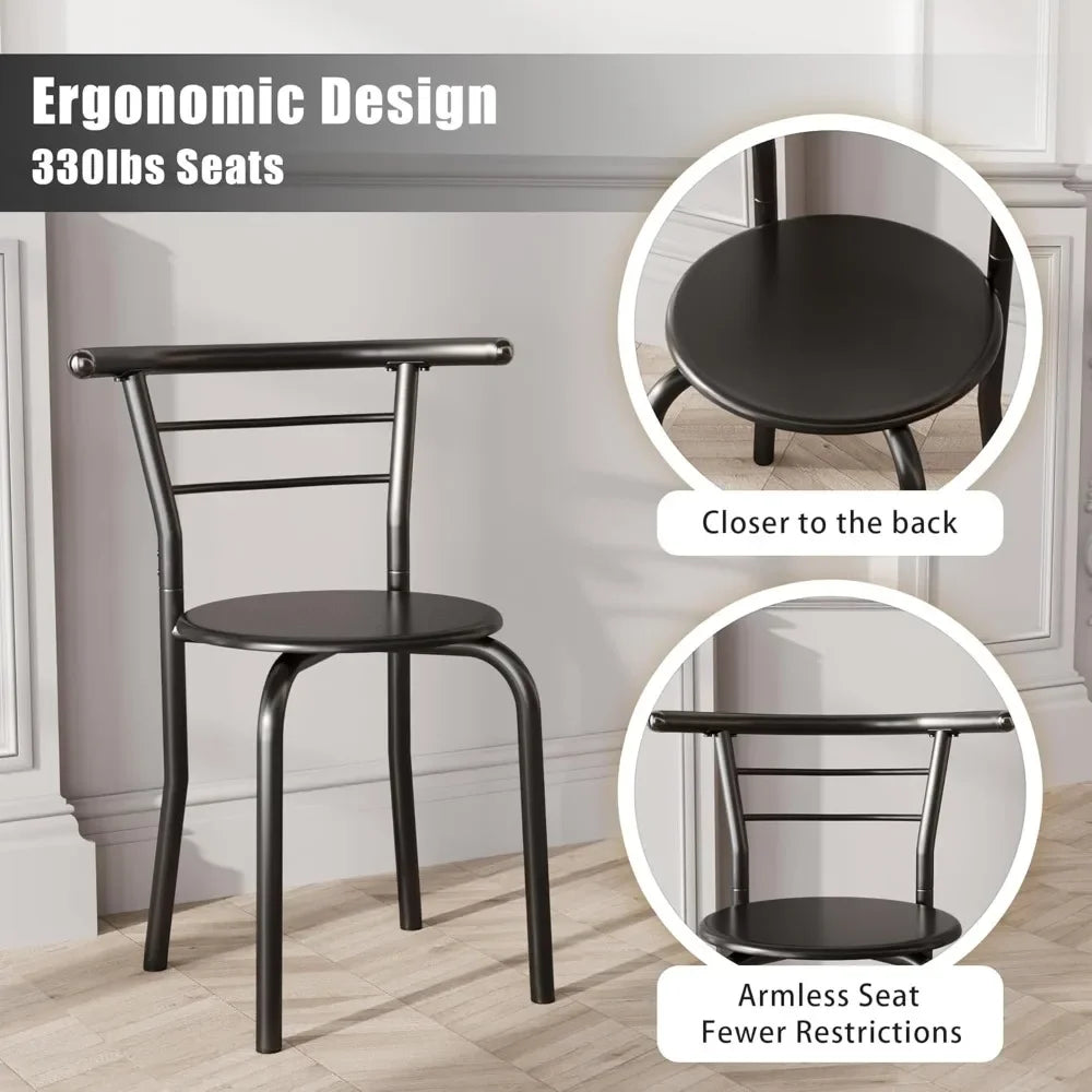 Customizable-3-Piece Wooden Round Table & Chair Set, Space Saving Kitchen Breakfast Nook Wood Grain Tabletop With Metal Frame An