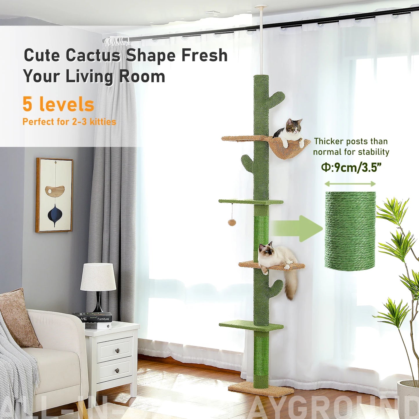 PAWZ Road Cat Tree 5Tier Floor to Ceiling Cactus Tower