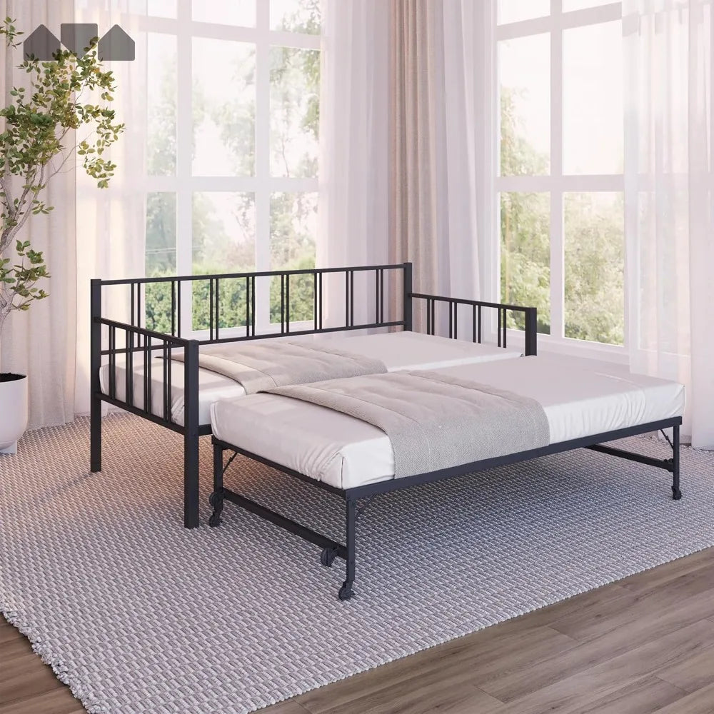 TIFICY Daybed With Backrest And Pop Up Trundle Modern Frame