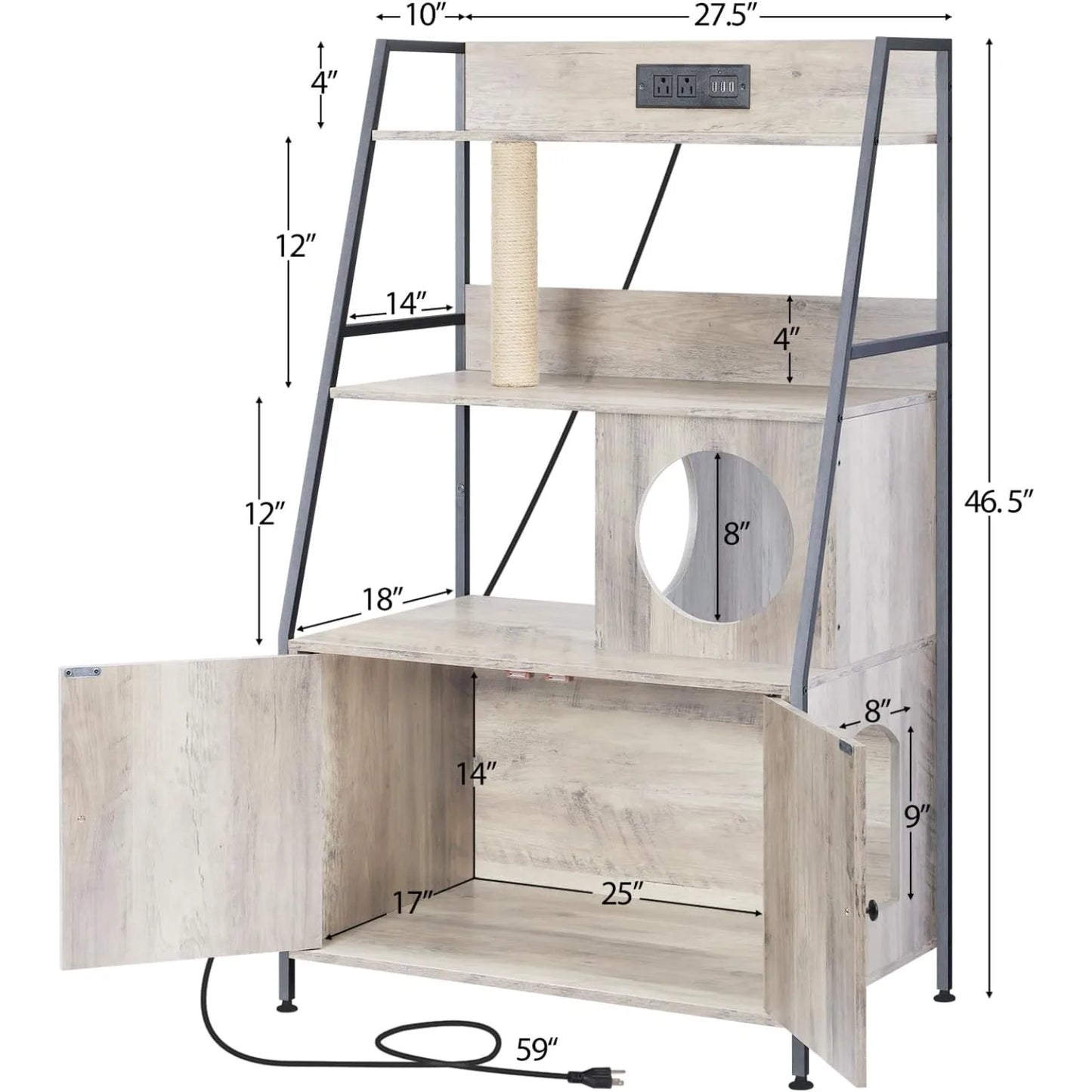 Space-Saving Tall Cat Litter Enclosure with Charging Station