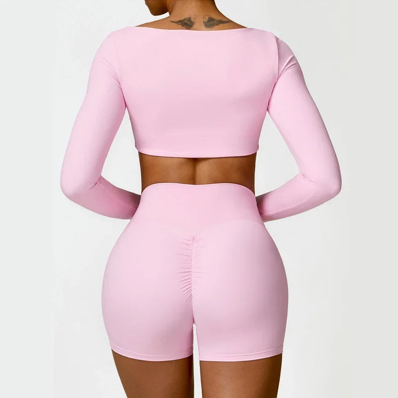 Women Two Piece Fitness Yoga Set Solid Color Gym Wear