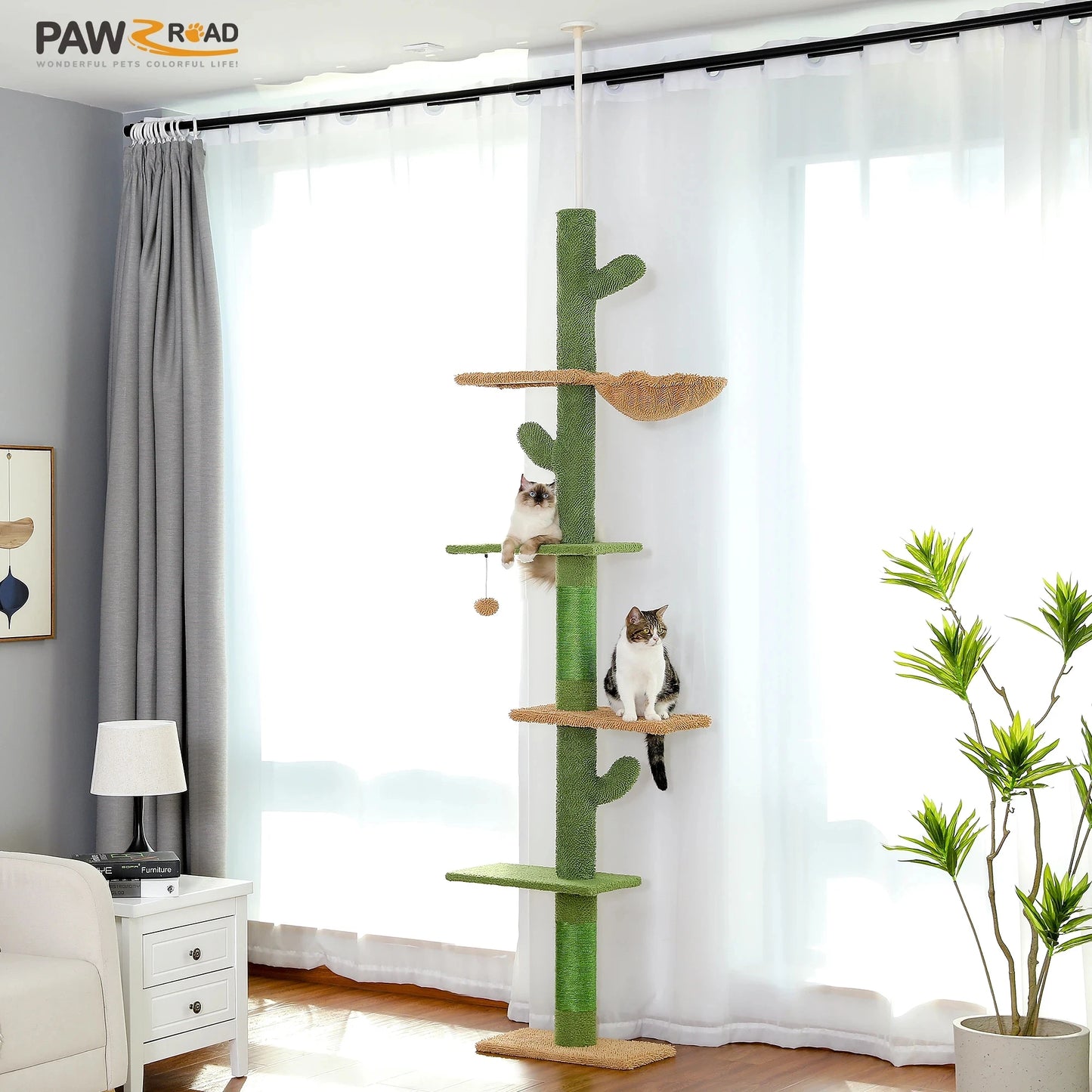 PAWZ Road Cat Tree 5Tier Floor to Ceiling Cactus Tower