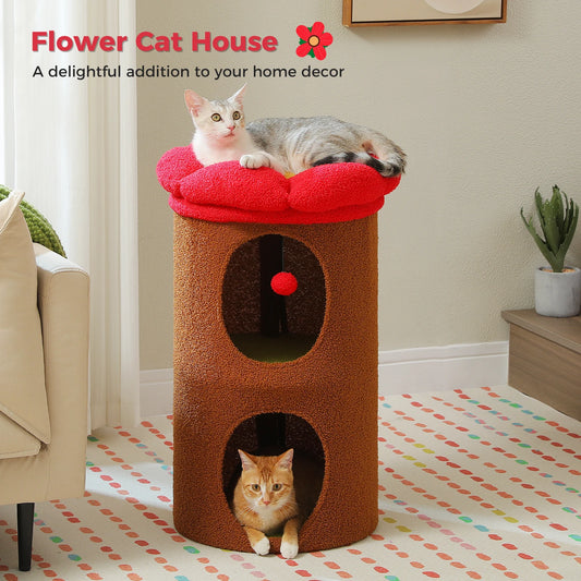 PEQULTICN Double-Deck Cat House with Cozy Condos Indoor