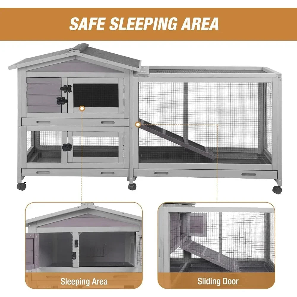 Hign-concerned Bunny Cage With Casters Pull Out Tray