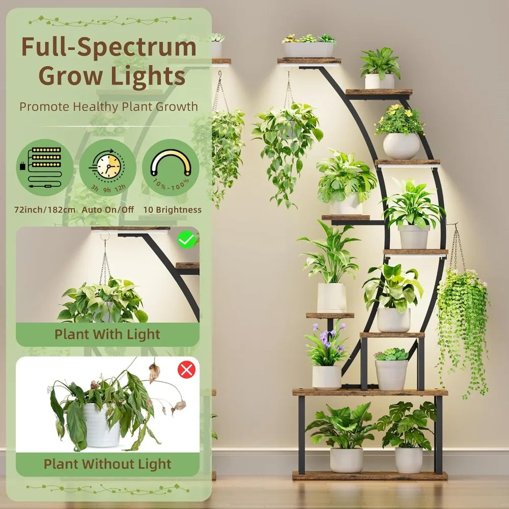9 Tiered Plant Stand Indoor with Grow Lights, 64" Tall Plant Stand for Indoor Plants Multiple, Large Plant Rack Display Shelves