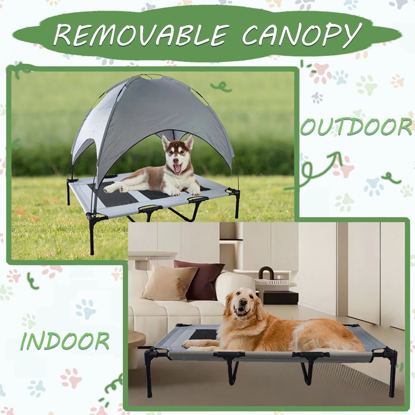 Dog Bed with Canopy Portable Anti Slip Elevated Cot