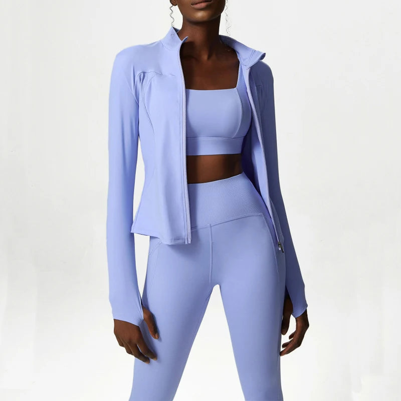 Cozokcn Women Yoga Set High Waist Leggings Jacket Pro