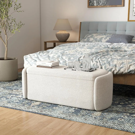 HUANZHUANG Storage Ottoman Bench Sherpa Upholstered Bedroom