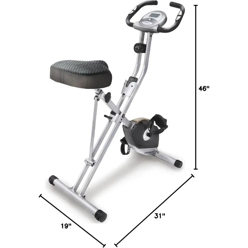 Foldable Exercise Bike, 8 levels of Resistance Stationary Bicycle with Airsoft Seat, LCD Display to Track Distance, Calories