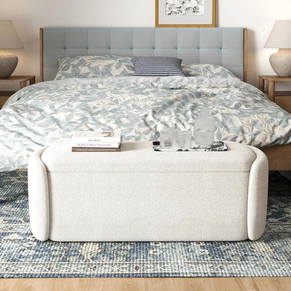 HUANZHUANG Storage Ottoman Bench Sherpa Upholstered Bedroom