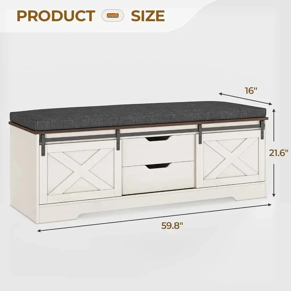 ANGDUO Farmhouse Storage Bench With Cushion And Shoe Rack