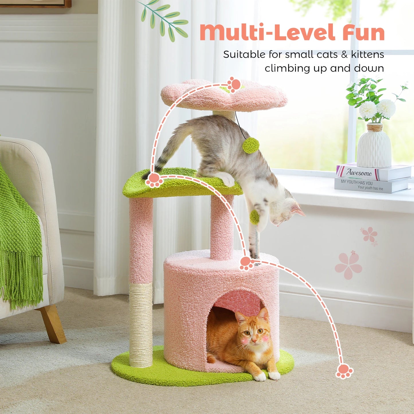 PEQULTICN Flower Cat Tree Indoor Cats Three Tier Tower