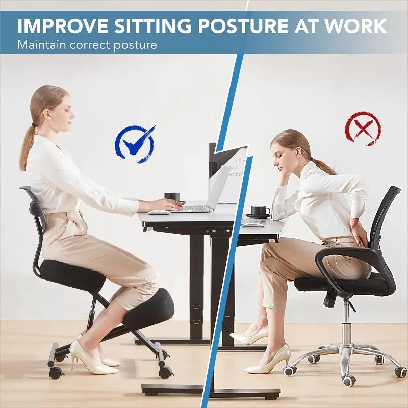 Ergonomic Kneeling Chair with Back Support, Ergonomic Kneeling Tool with Brake and Smooth Gliding Casters, Adjustable Stool