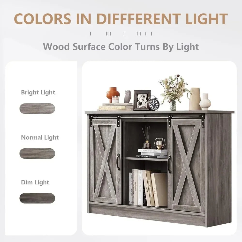 Angduo Farmhouse Coffee Bar Cabinet With Sliding Barn Door