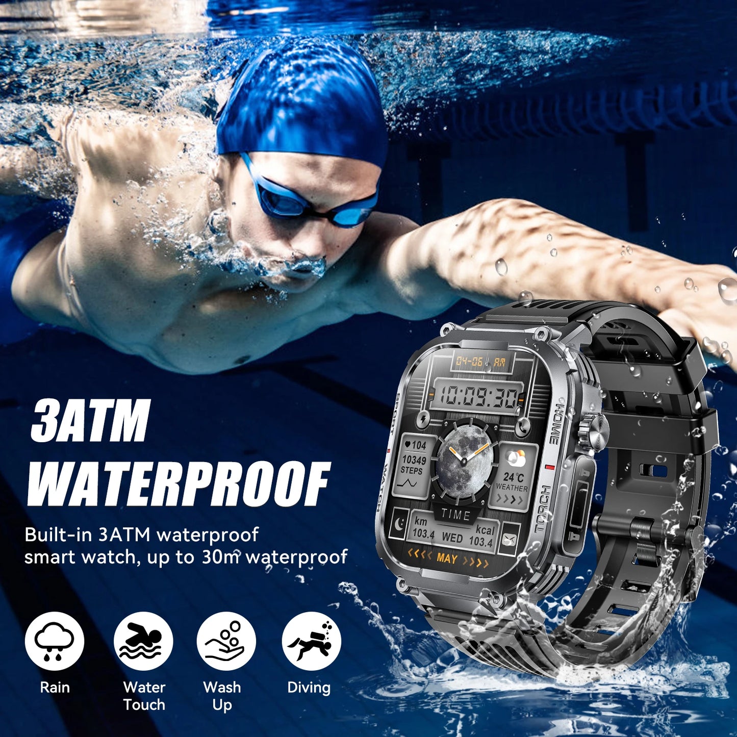 EIGIIS Smart Watch Men Waterproof Fitness Tracker with Compass
