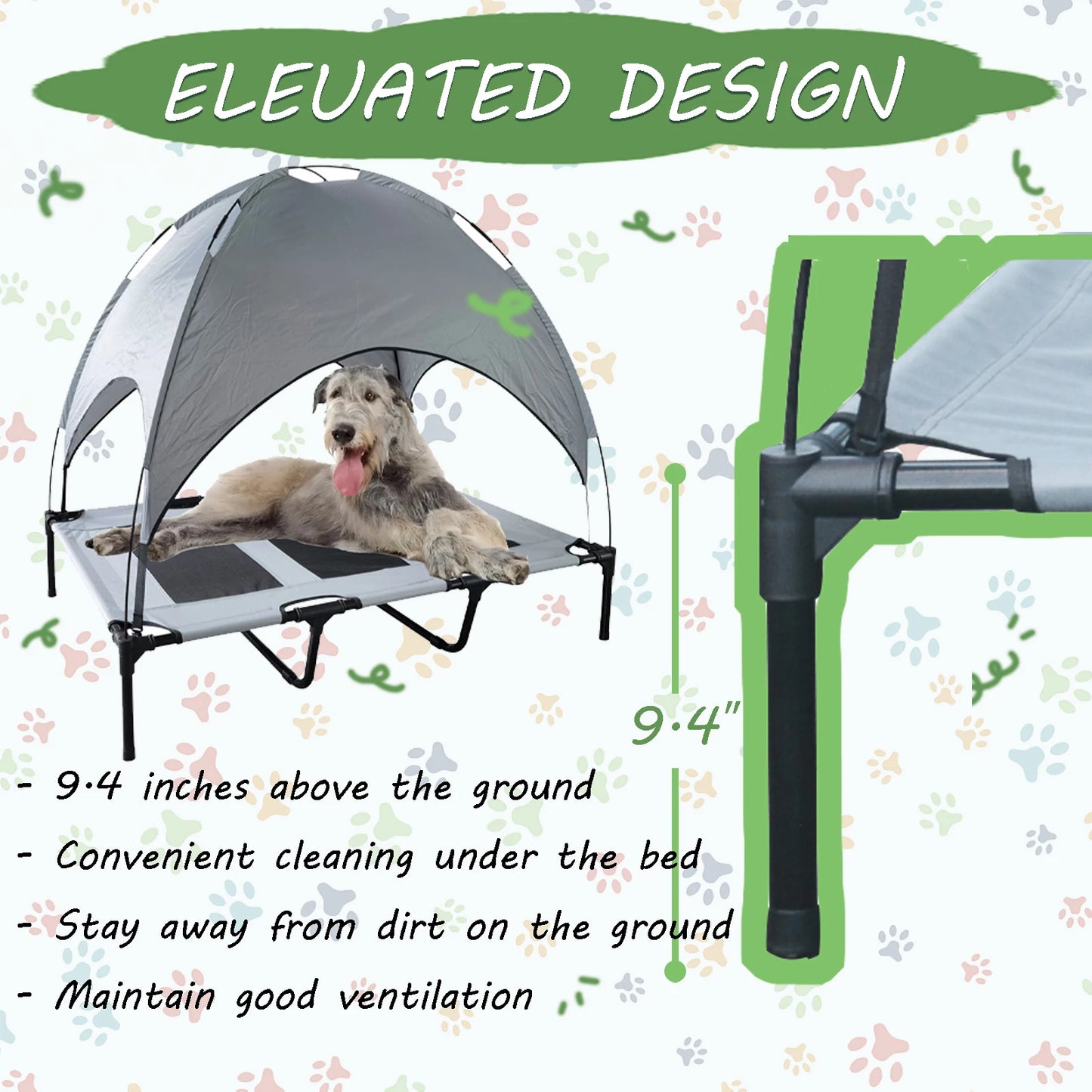 Dog Bed with Canopy Portable Anti Slip Elevated Cot