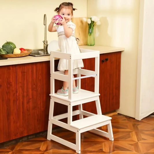 XMSJ Solid Wood Kitchen Step Stool With Safety Rail Montessori