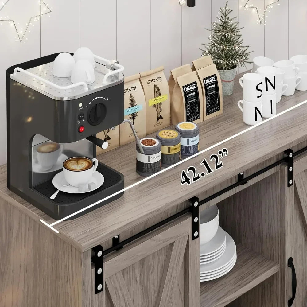 Angduo Farmhouse Coffee Bar Cabinet With Sliding Barn Door