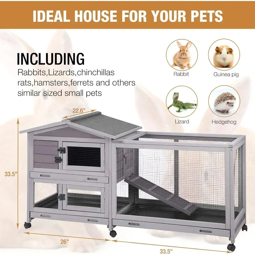 Hign-concerned Bunny Cage With Casters Pull Out Tray
