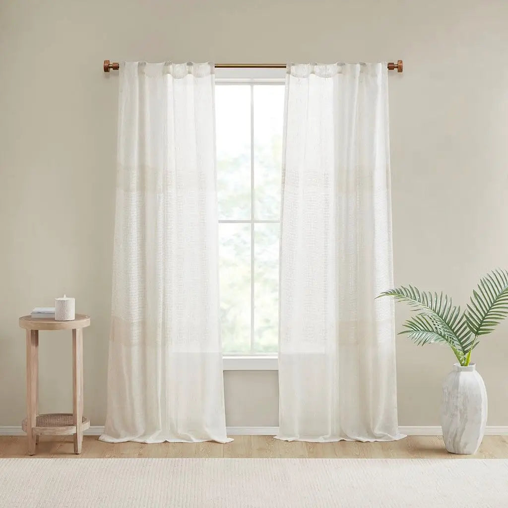 Linen Yarn Dye Sheer Curtain Panel Pair For Windows