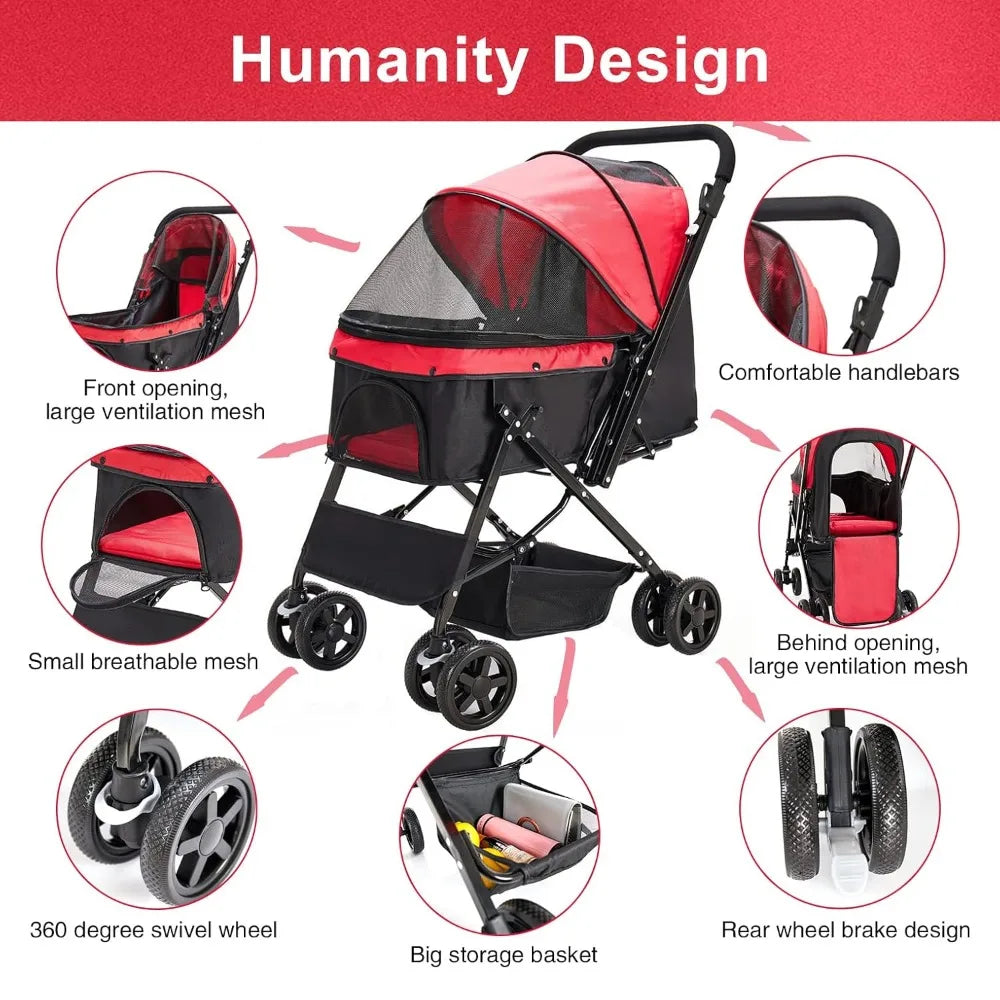Dog Stroller For Cats And Dogs Convertible Compartment