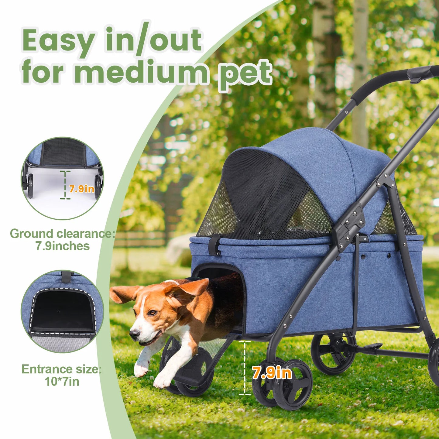 Pet Stroller With Four Wheels 80 Lb Capacity Easy Fold