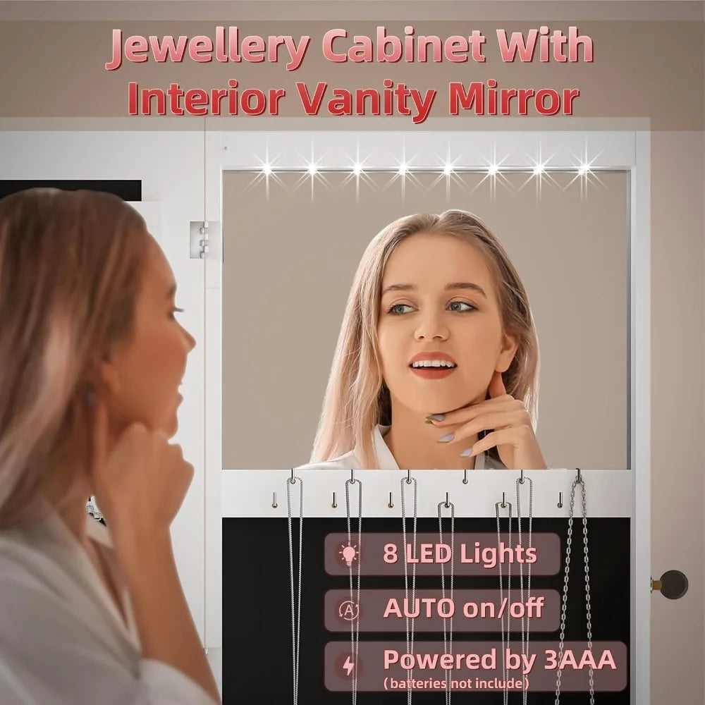 Angduo Lockable Wall Mount Jewelry Cabinet With LED Mirror