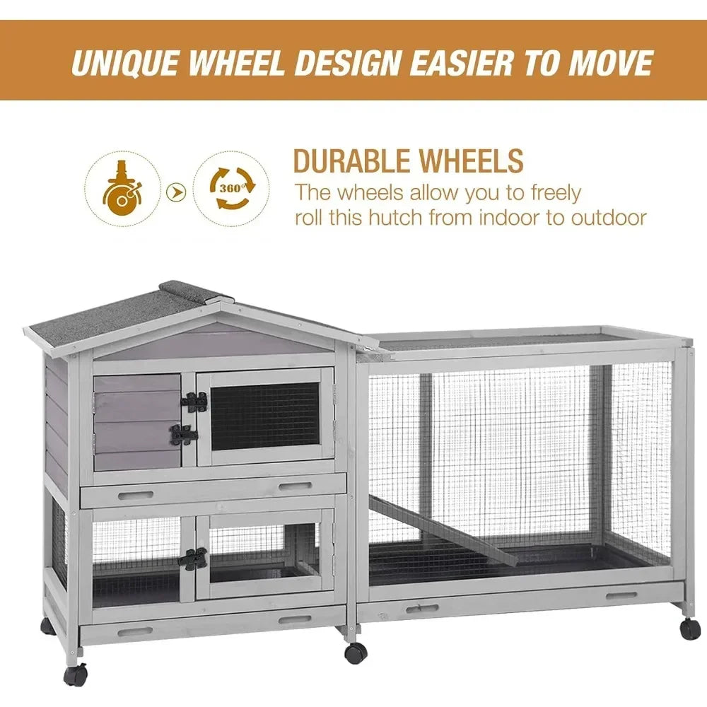 Hign-concerned Bunny Cage With Casters Pull Out Tray