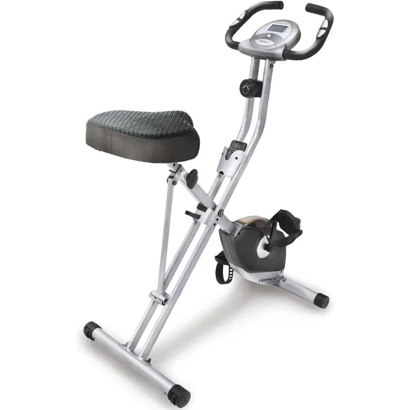 Foldable Exercise Bike, 8 levels of Resistance Stationary Bicycle with Airsoft Seat, LCD Display to Track Distance, Calories