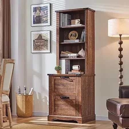 XMSJ Farmhouse Bookcase With 2 File Drawers And Shelves