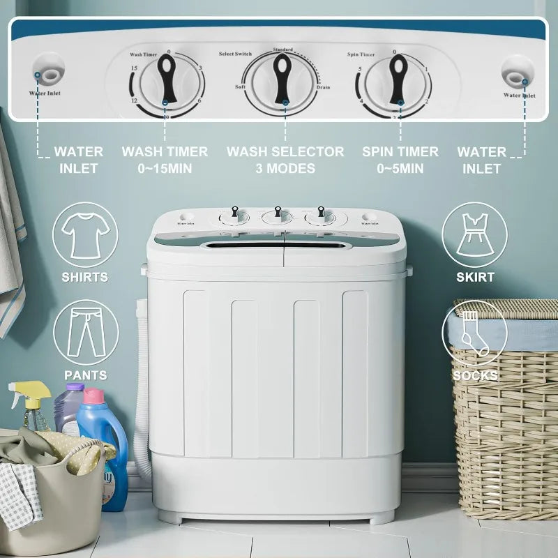 Compact Twin Tub Portable Washing Machine With Spin Cycle