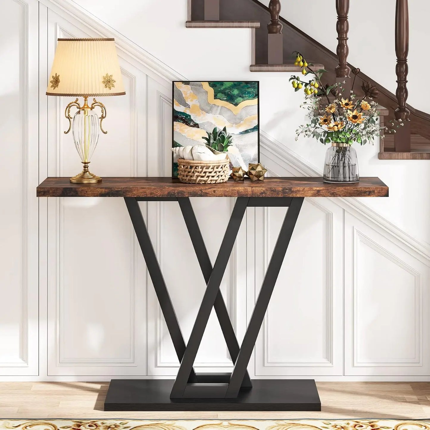 XMSJ Console Table Industrial Hallway Entryway Metal Frame