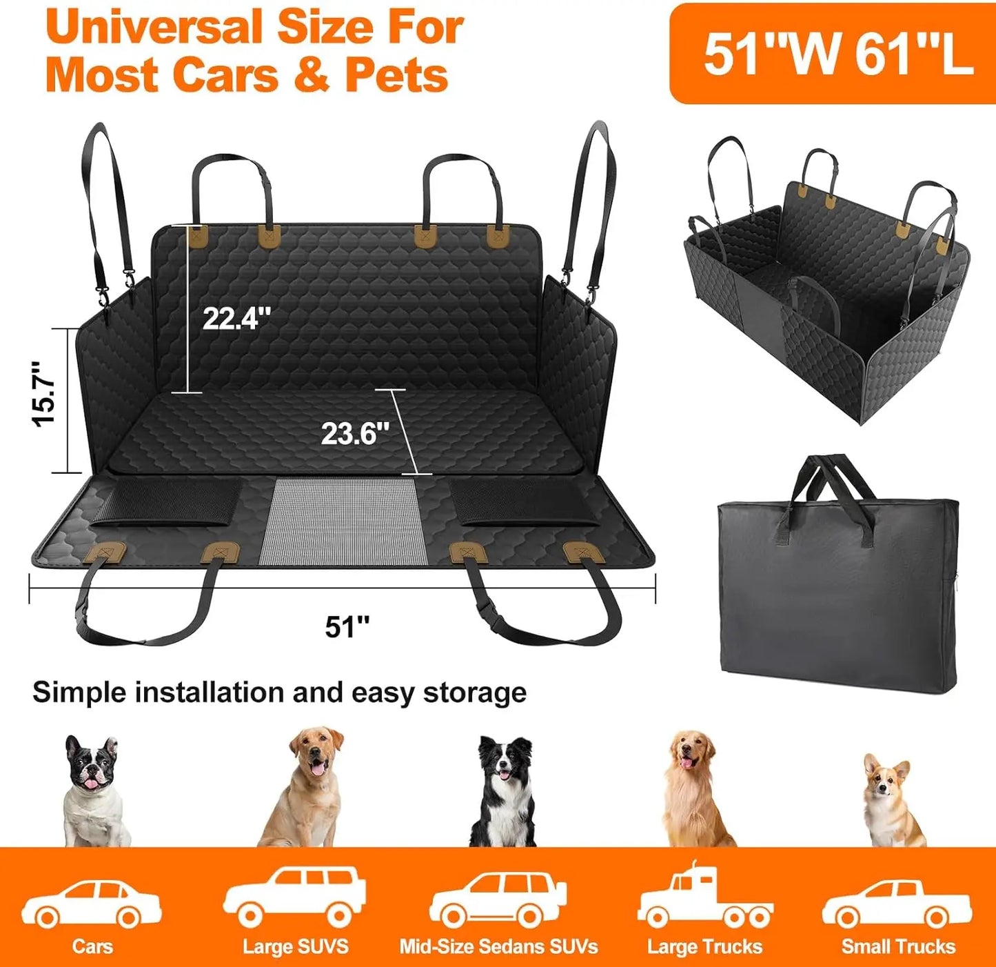 Wedyvko Waterproof Dog Car Hammock Seat Cover