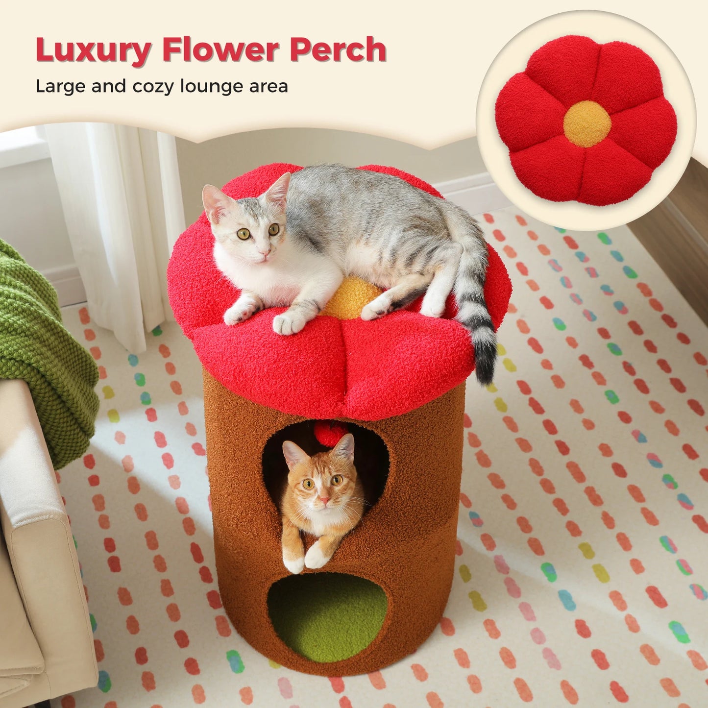 PEQULTICN Double-Deck Cat House with Cozy Condos Indoor