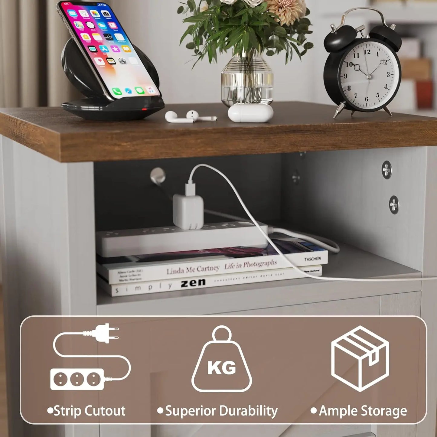 XMSJ Farmhouse Nightstand Bedside Table With Barn Door