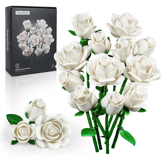 SupreOwls Roses Bouquet Building Blocks Set Floral Decor
