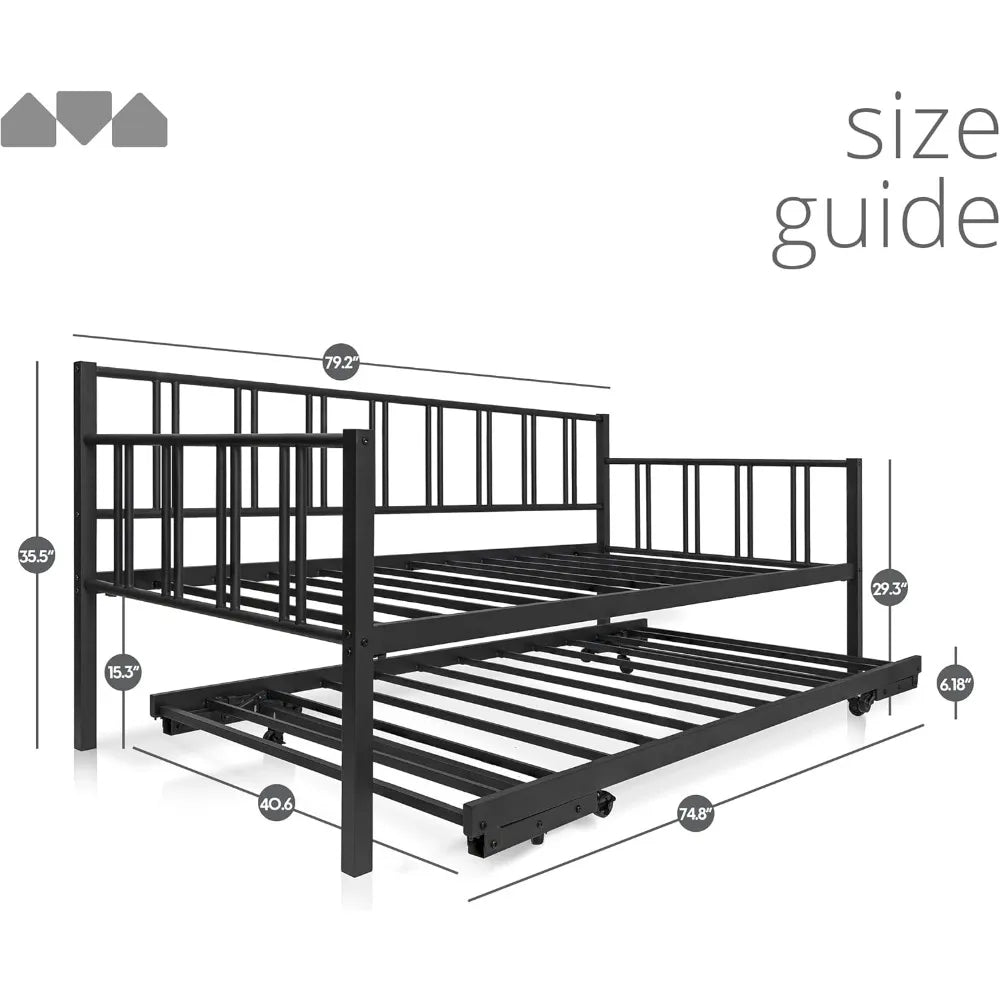 TIFICY Daybed With Backrest And Pop Up Trundle Modern Frame