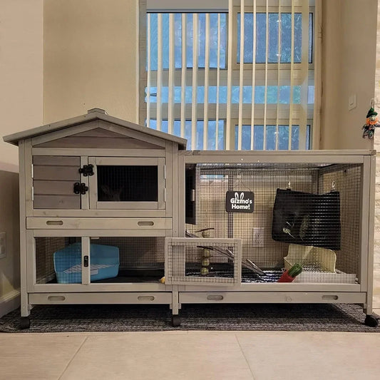 Hign-concerned Bunny Cage With Casters Pull Out Tray