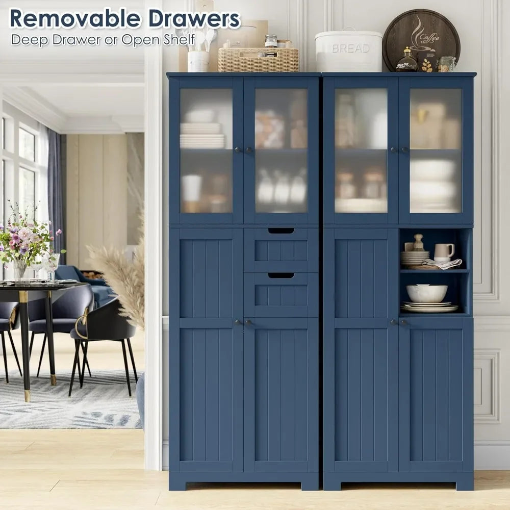 XMSJ Bathroom Storage Cabinet With Frosted Glass Doors Wooden Drawers