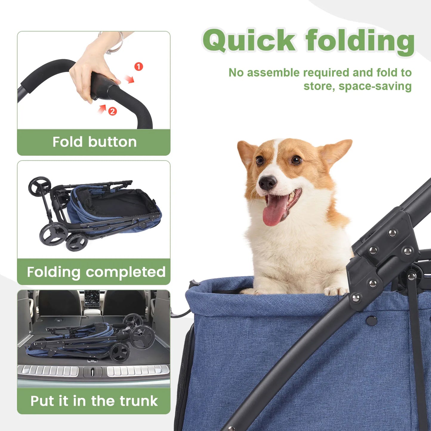 Pet Stroller With Four Wheels 80 Lb Capacity Easy Fold