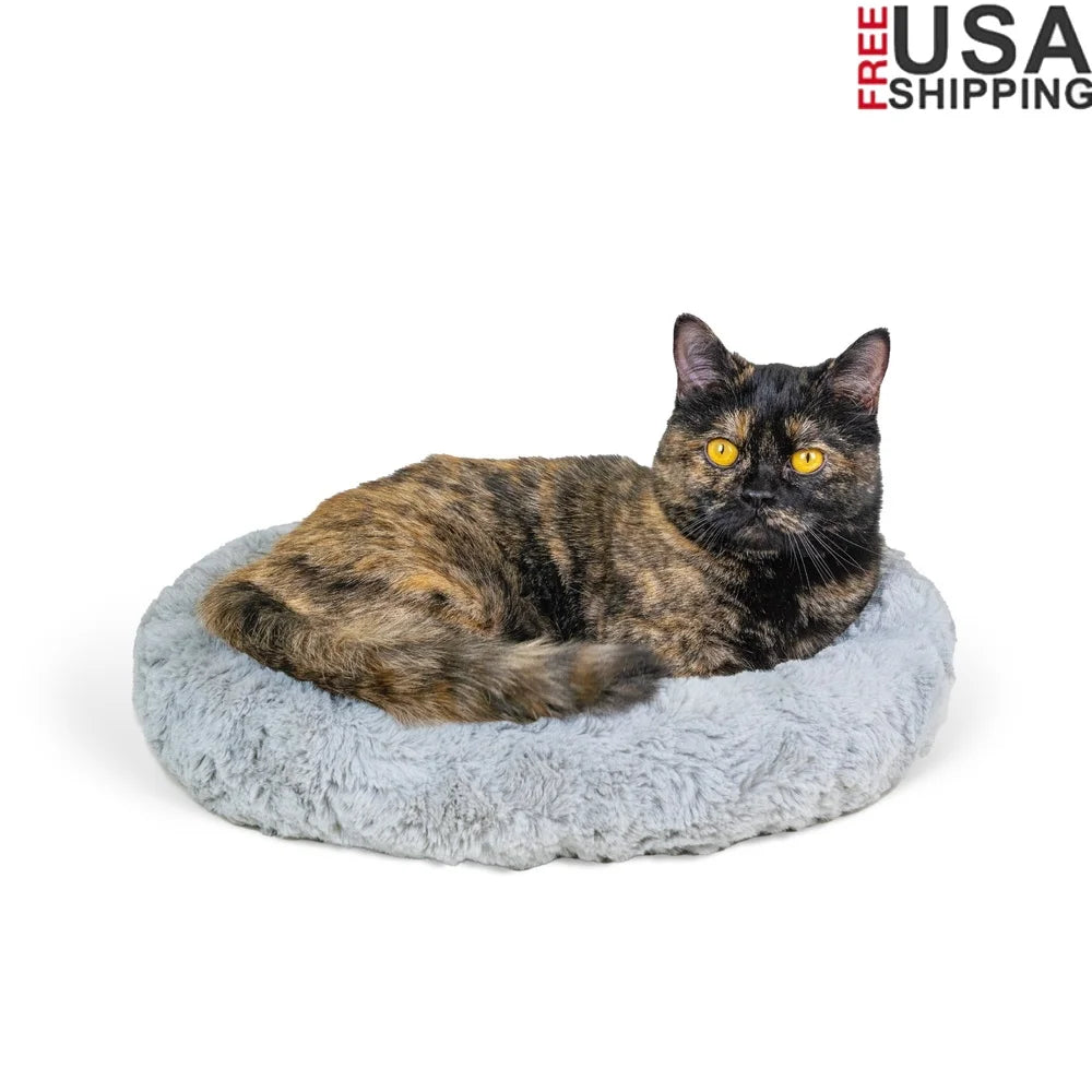 DUTRIEUX Self Warming Faux Fur Donut Cat Bed Raised Rim