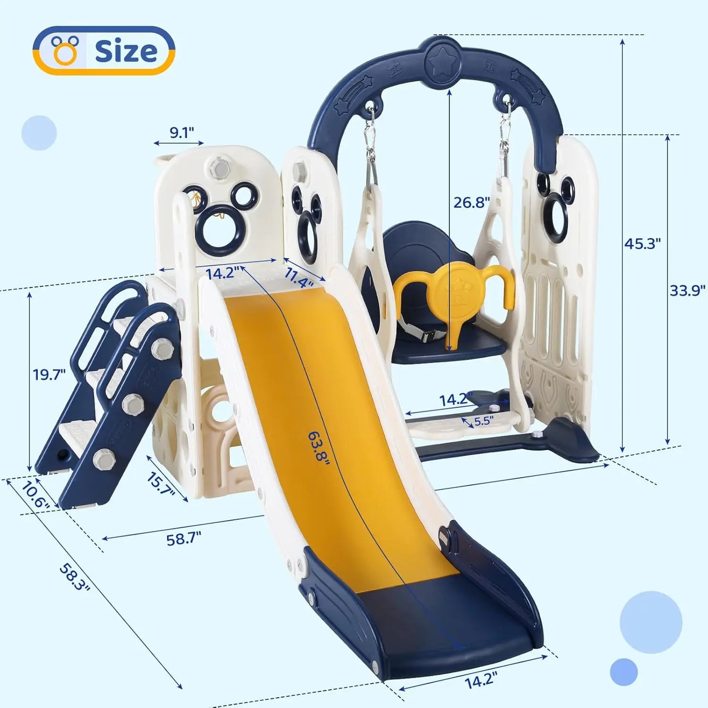 Swing Slide for Kids 6 in 1 Climber with Ball