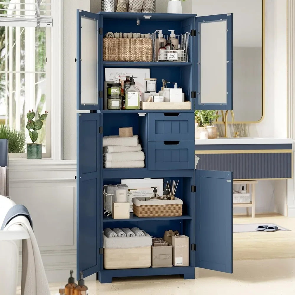 XMSJ Bathroom Storage Cabinet With Frosted Glass Doors Wooden Drawers