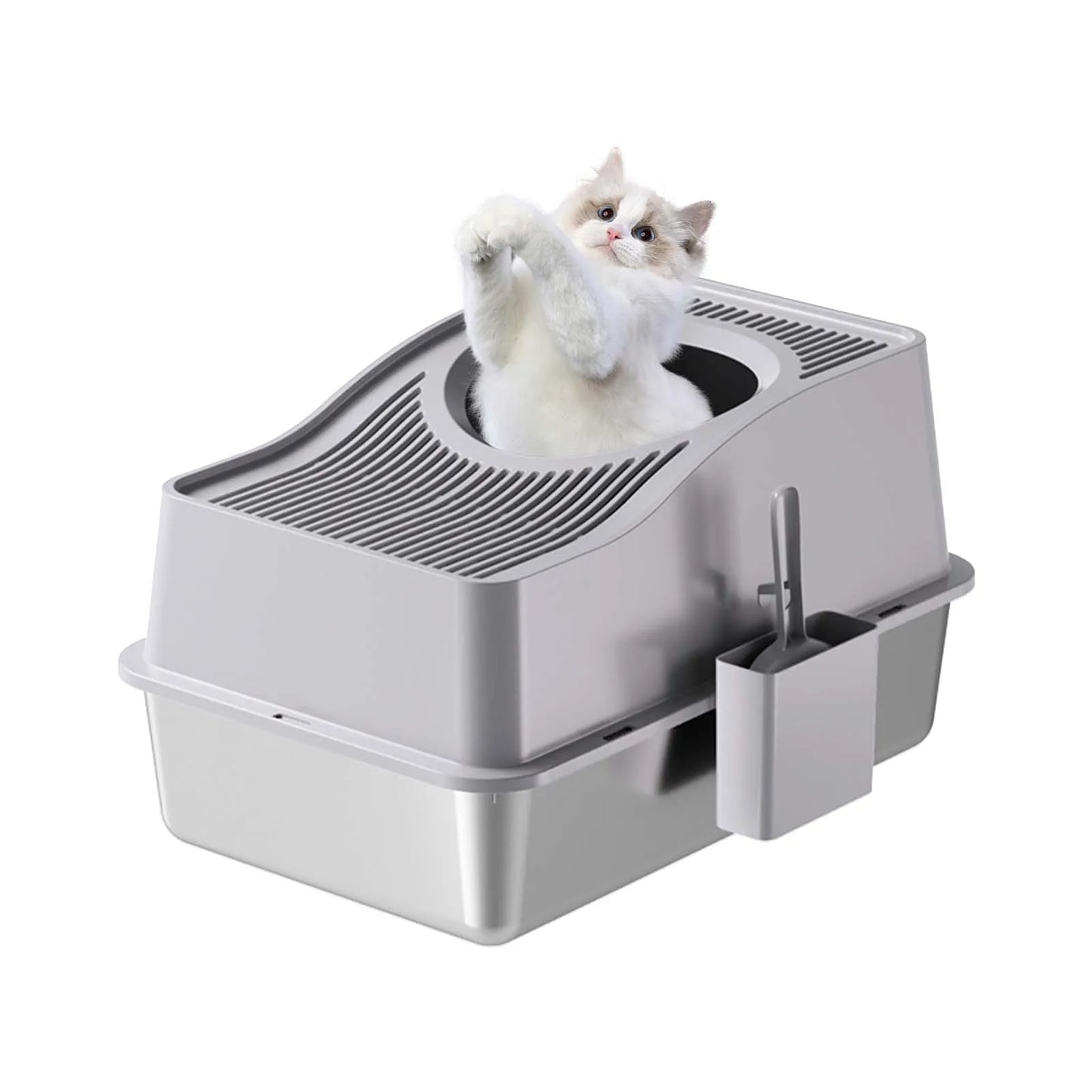 Stainless Steel Enclosed Cat Litter Box With Scoop