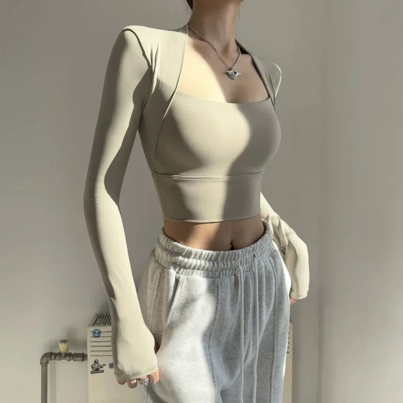 CN Fitness Chest Cushion Long Sleeve Top For Women Yoga