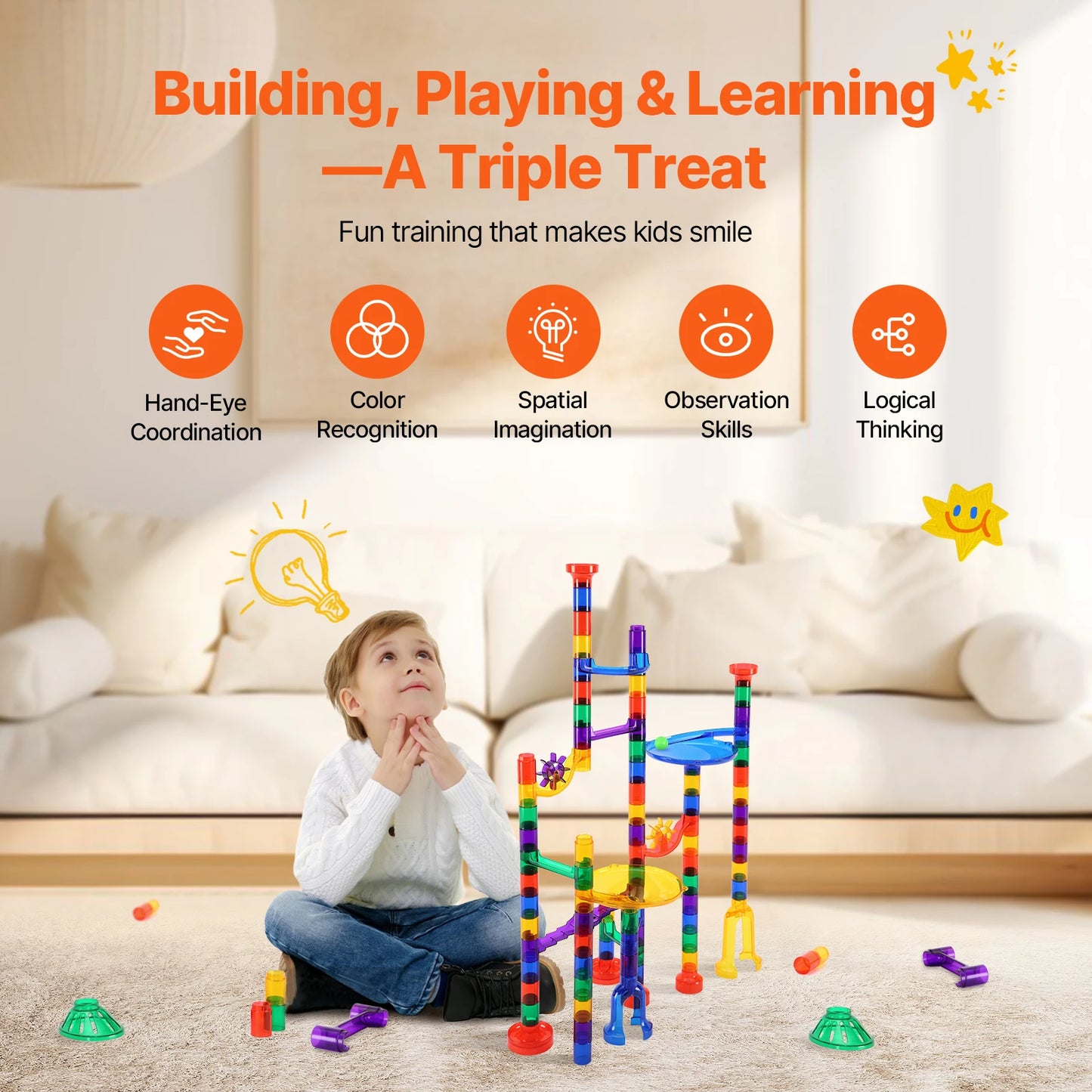 SucceBuy Marble Run Set With Glow In The Dark Marbles