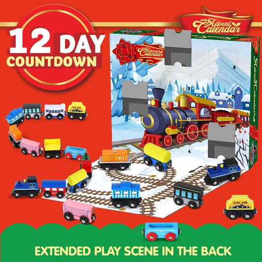 JOYFY 2025 Christmas Countdown Advent Calendar Magnetic Train Sets12 Days Cars Advent Calendar for Kids Party Favor Xmas Gift