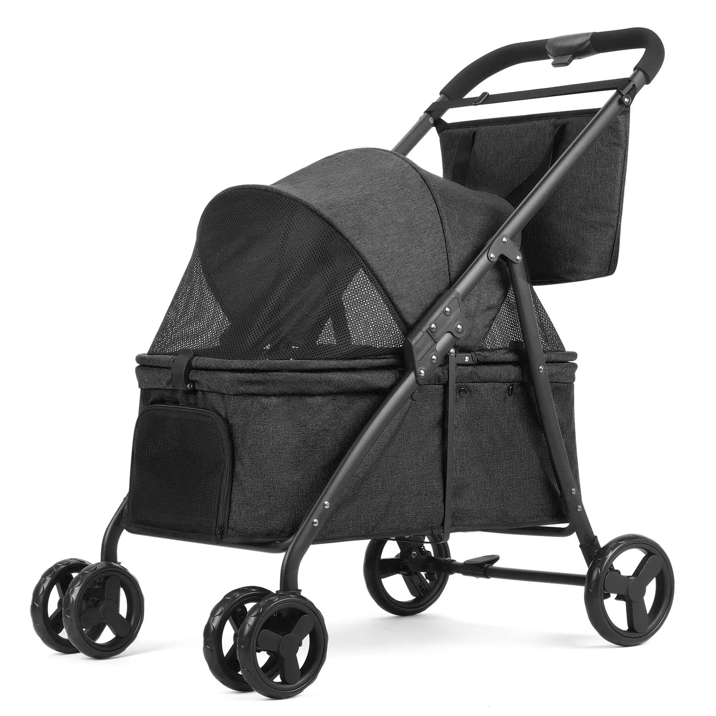 Pet Stroller With Four Wheels 80 Lb Capacity Easy Fold