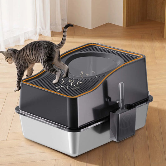 Stainless Steel Enclosed Cat Litter Box With Scoop
